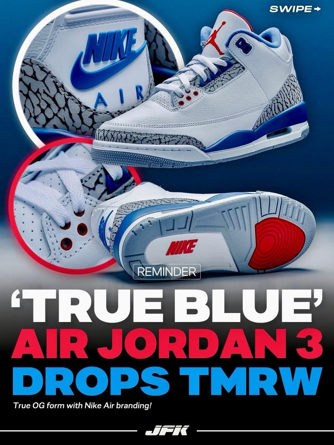 元年王者回归!Air Jordan 3「True Blue」复刻,OG党直接狂喜